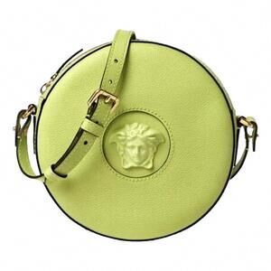 NEW VERSACE women's la medusa disco round crossbody bag in lime green